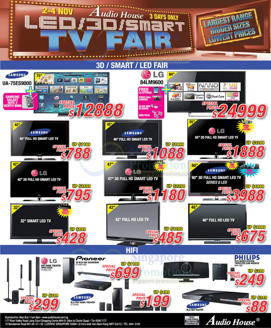 2 Nov Samsung, LG LED TVs, Pioneer Blu Ray Soundbar, Philips DVD Micro Theatre Wireless Subwoofer, Samsung Blu Ray Home Theatre System