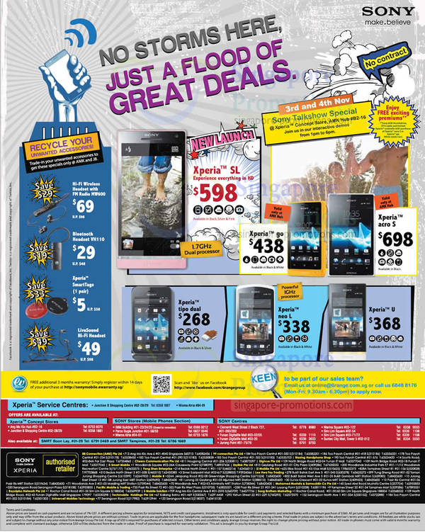 Featured image for 6range Sony Smartphones No Contract Price List Offers 3 Nov 2012