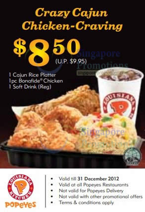 Featured image for (EXPIRED) Popeyes Singapore Discount Coupons 2 Nov – 31 Dec 2012
