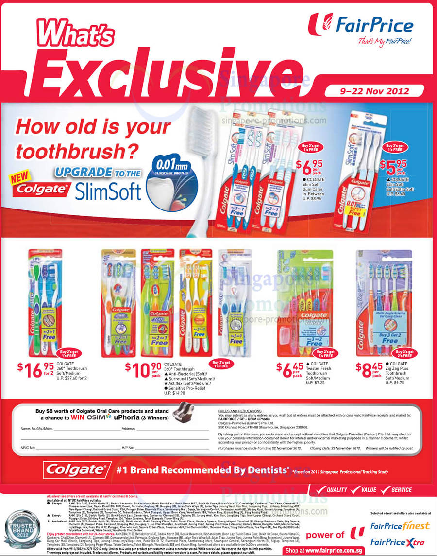 9 Nov Colgate Slim Soft Gum Care, In-Between, Slim, Surround, Actiflex, Sensitive ProRelief, Twister Fresh, Zig Zag Plus Toothbrushes