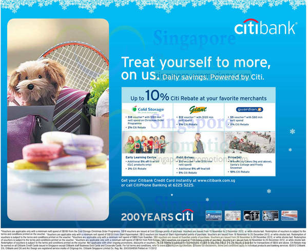 Featured image for Citibank Up to 10% Citi Rebate @ Cold Storage, Giant, Guardian & More 29 Nov – 25 Dec 2012