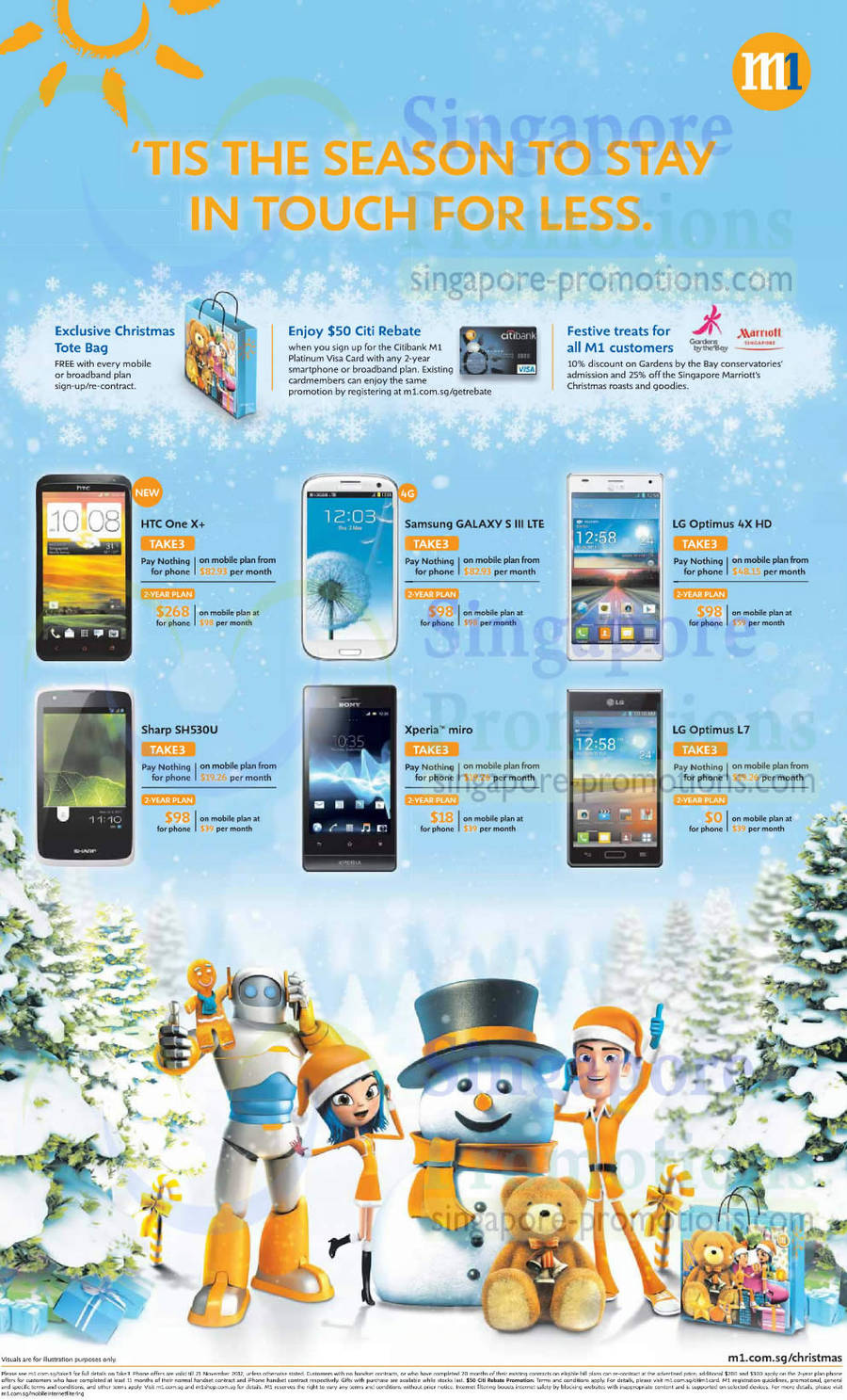 HTC One X Plus, Samsung Galaxy S III LTE, LG Optimus 4X HD, L7, Sharp Sh530U, Sony Xperia Miro, 50 Citi Rebate