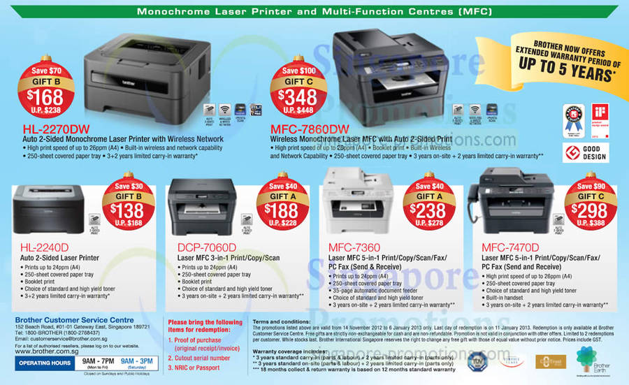 Laser Printers HL-2270DW, MFC-7860DW, HL-2240D, DCP-7060D, MFC-7360, MFC-7470D