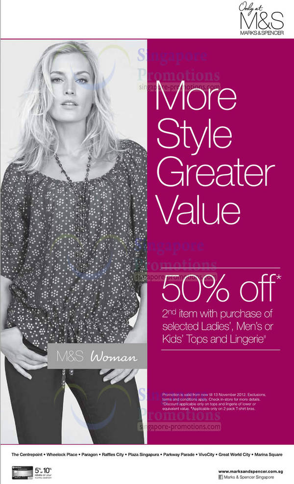 Featured image for (EXPIRED) Marks & Spencer 50% Off 2nd Item With Purchase 9 – 13 Nov 2012