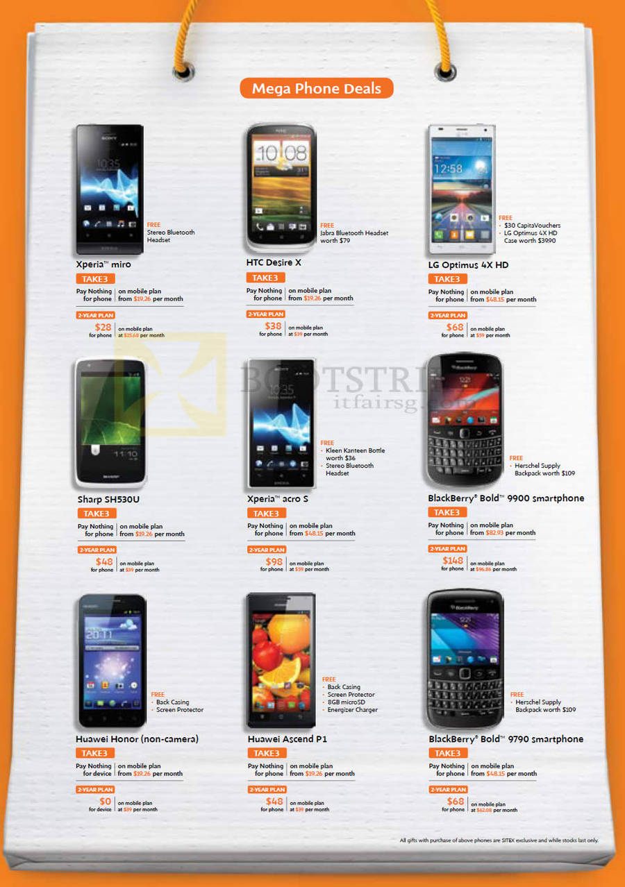 Mobile Phones Sony Xperia Miro, Acro S, HTC Desire X, LG Optimus 4X HD, Sharp SH530U, Blackberry Bold 9900 9790, Huawei Honor Ascend P1