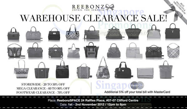Featured image for (EXPIRED) Reebonz Warehouse Clearance Sale Up To 70% Off @ Clifford Centre 1 – 2 Nov 2012