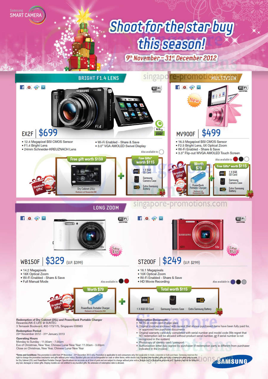 Samsung Digital Cameras EX2F, MV900F, WB150F, ST200F