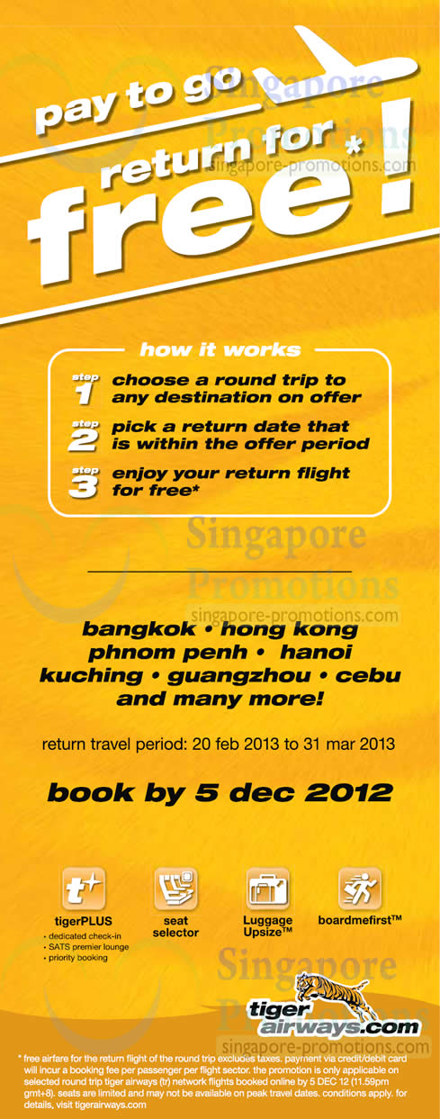 Featured image for TigerAir FREE Return Flights Promotion 29 Nov – 5 Dec 2012