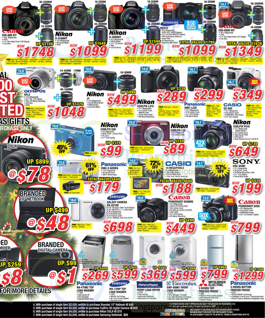 21 Dec Digital Cameras Canon, Nikon, Samsung, Olympus, Nikon J1, CoolPix, Panasonic Lumix, Casio, Sony Cybershot, Powershot