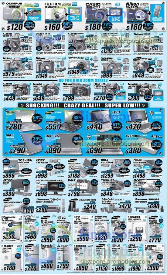 28 Dec Digital Cameras, Notebooks, Washers, Fridges, Olympus, Fujifilm, Casio, Nikon, Canon, Panasonic, Asus, Samsung, Acer, HP, Toshiba, Dell, Pioneer, Denon, Samsung, Mitsubishi Electric