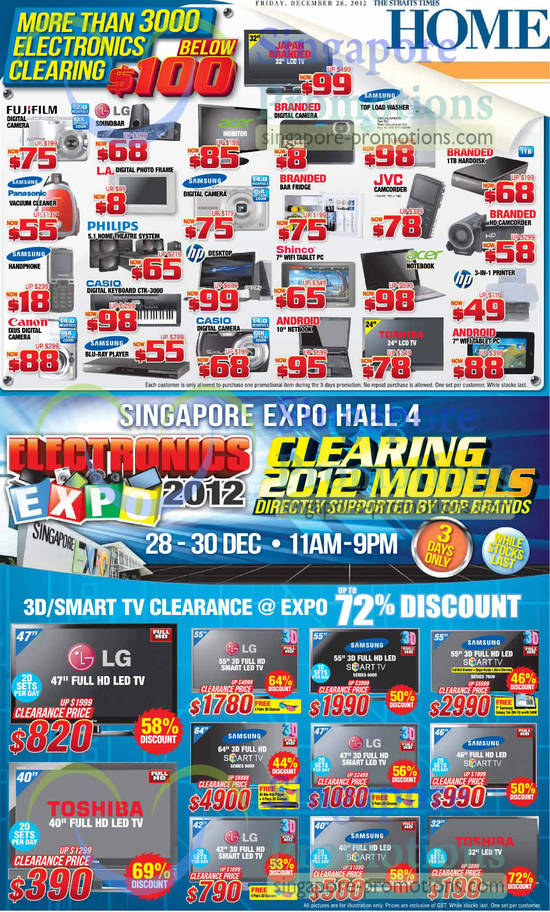 28 Dec LED TVs, Washer, Tablet, Digital Cameras, Netbook, Vacuum Cleaner, Fujifilm, LG, Samsung, Casio, Canon, HP, Android, Toshiba