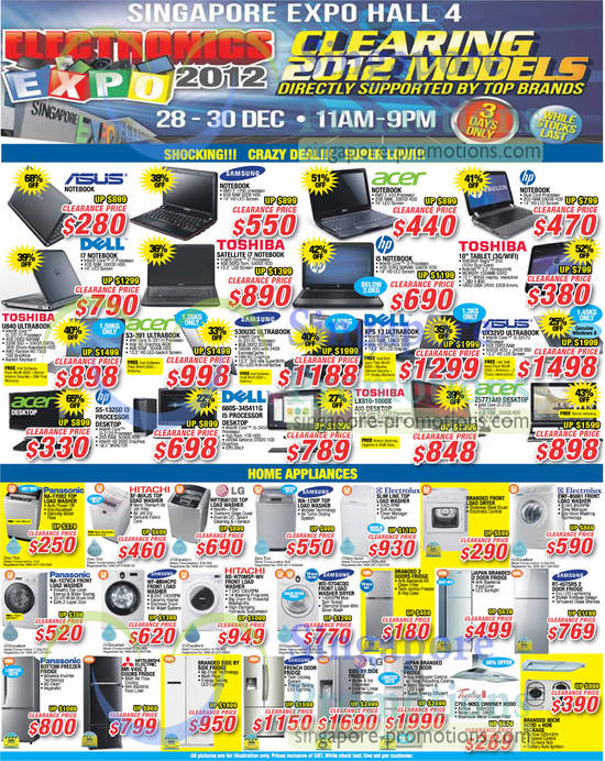 28 Dec Notebooks, Home Appliances, Asus, Dell, Samsung, Acer, HP, Toshiba, Hitachi, Panasonic, Mitsubishi Electric, LG, Electrolux