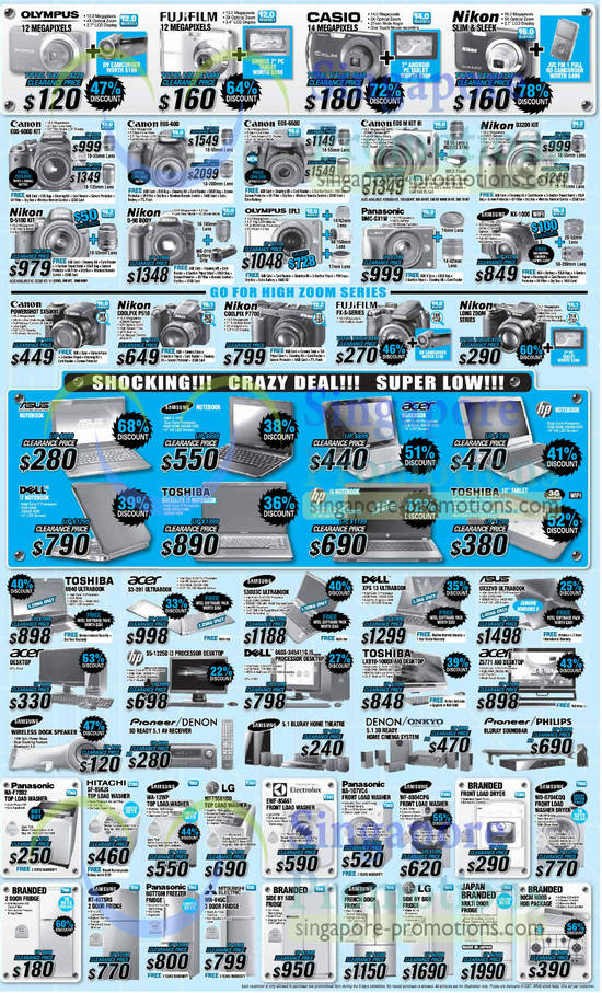 29 Dec Digital Cameras, Notebooks, Washers, Fridges, Casio, Fujifilm, Nikon, Panasonic, Olympus, LG, Samsung, Toshiba