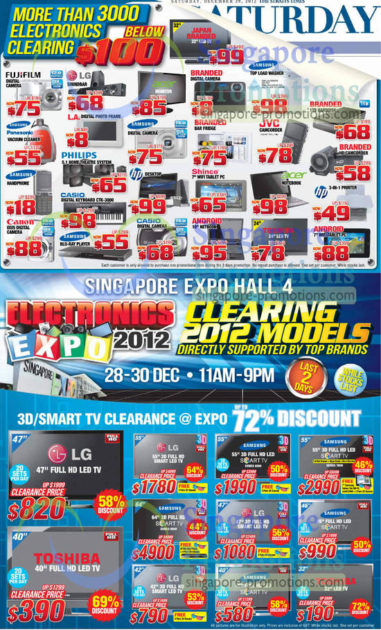 29 Dec LED TVs, Microwave Ovens, Digital Cameras, Notebooks, LG, Samsung, Toshiba, Samsung, HP, Fujifilm, Philips