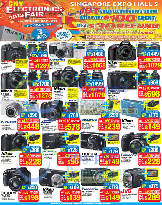 4 Jan Digital Cameras, Olympus, Fujifilm, Nikon, Canon, JVC, Samsung, Panasonic