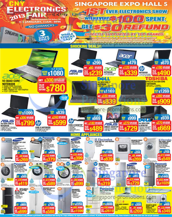 4 Jan Notebooks, Home Appliances, Asus, Dell, Samsung, Acer, HP, Panasonic, Mitsubishi Electric, Electrolux