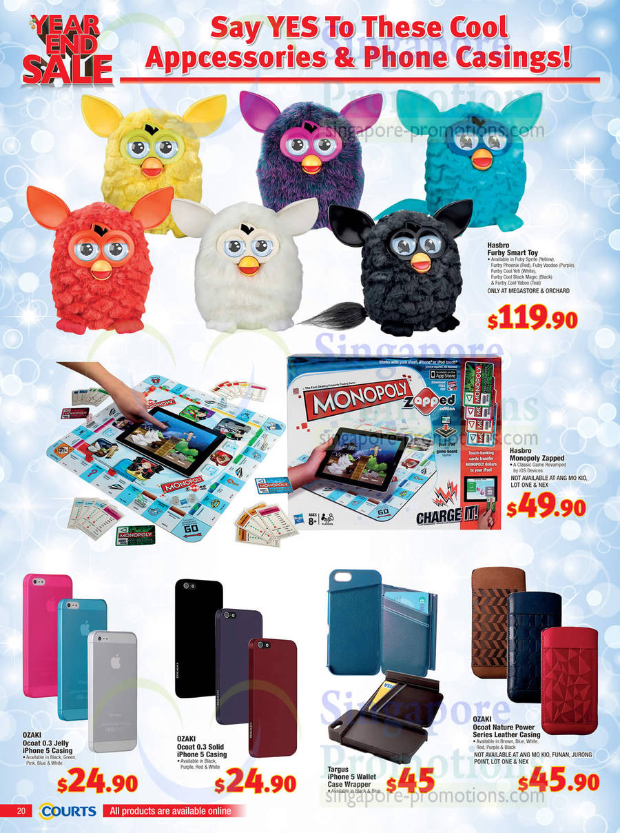 Accessories, Phone Casings, Hasbro Furby Smart Toy, Hasbro Monopoly Zapped, Targus iPhone 5 Wallet Case Wrapper, Ozaki Ocoat Nature Power Series