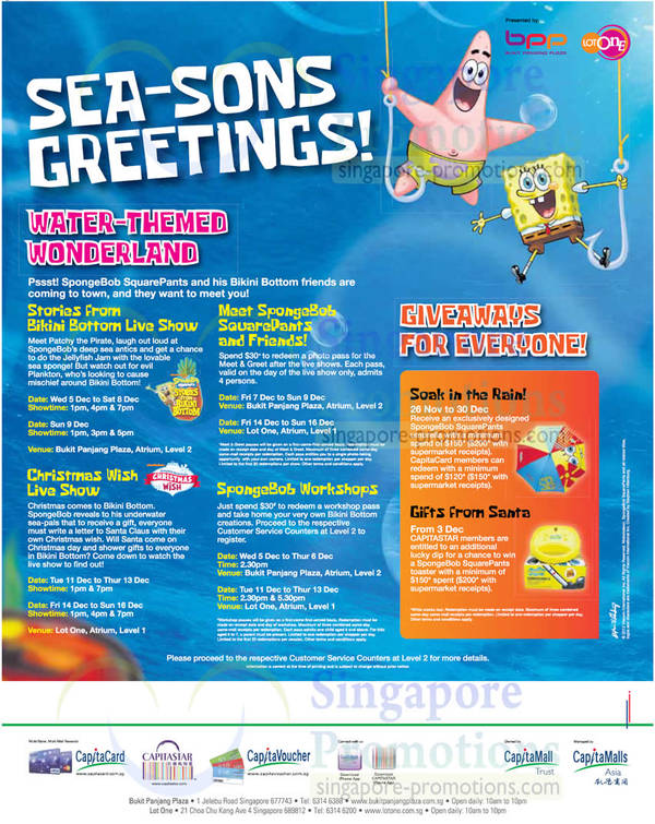 Featured image for (EXPIRED) Bukit Panjang Plaza & Lot One Spongebob Squarepants Activities & Promotions 5 – 30 Dec 2012