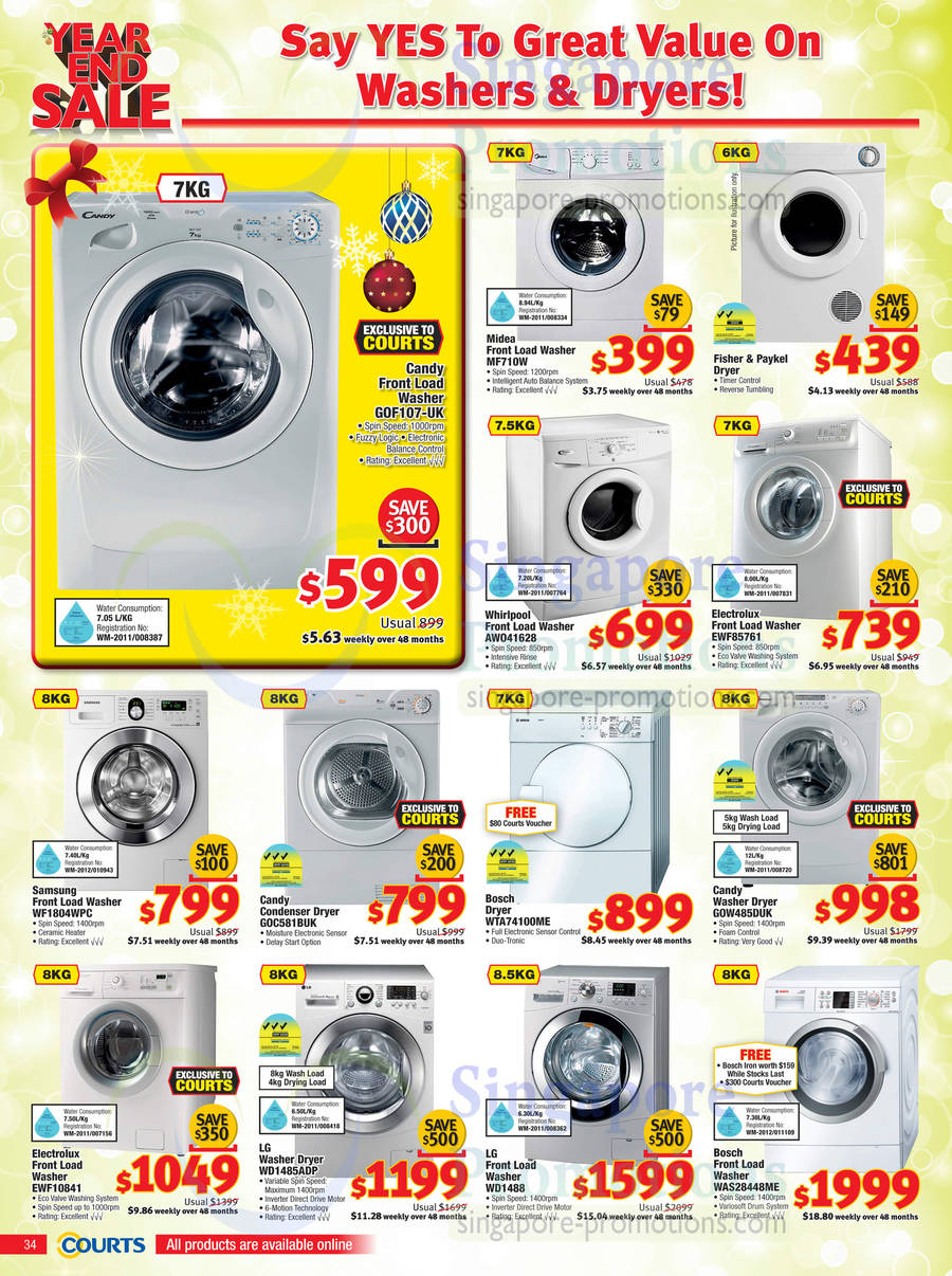 Candy GOF107-UK, Midea MF710W, Whirlpool AW041628, Electrolux EWF85761, Samsung WF1804WPC, Electrolux EWF10841, LG WD1488, Bosch WAS28448ME Washers