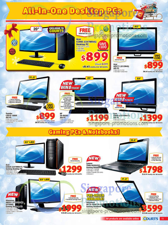 Desktop PCs, Notebooks, Acer Aspire, Toshiba Regza, HP Envy, Acer Predator, Dell Alienware, Lenovo IdeaPad