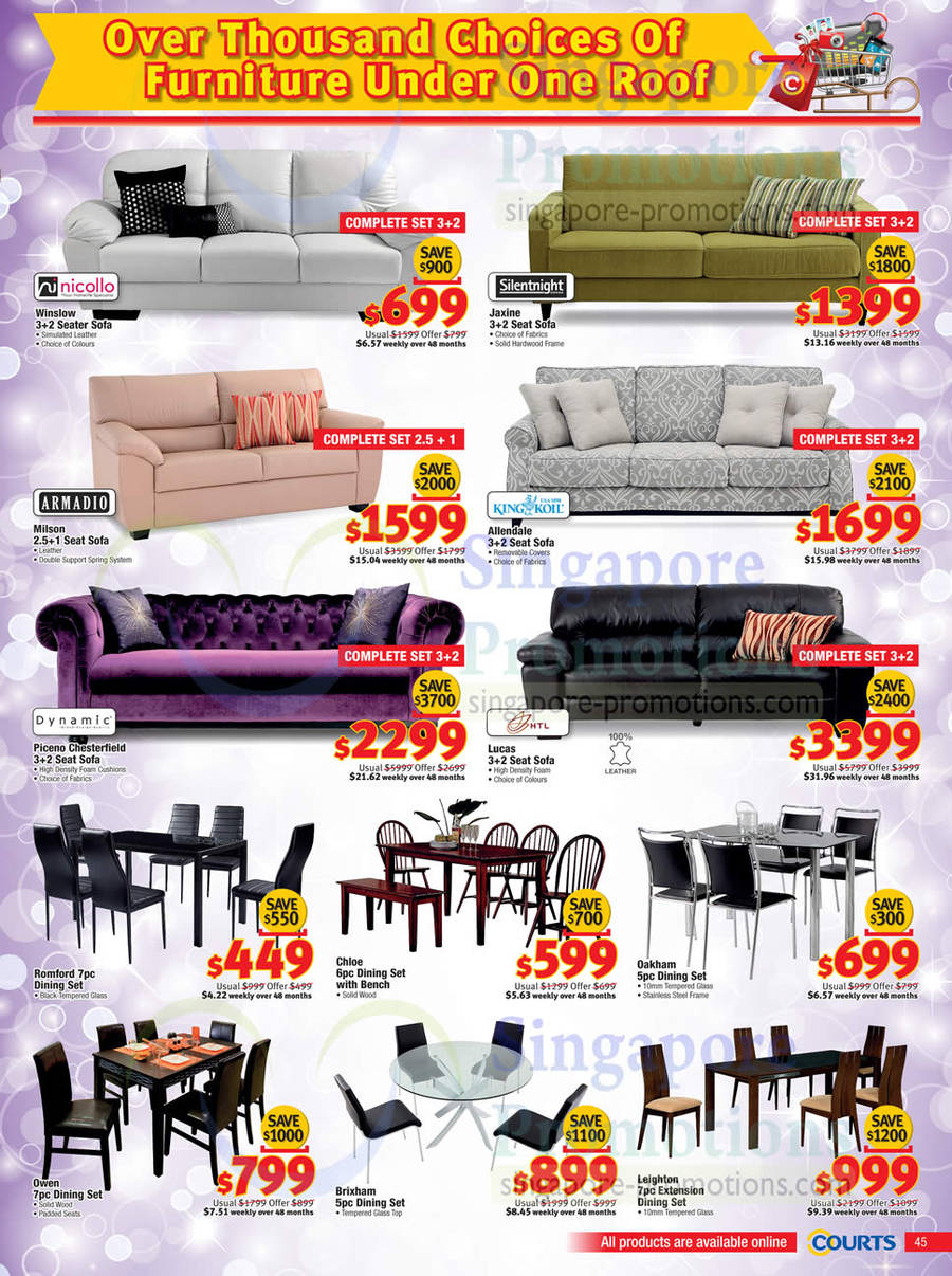 Dining Sets, Sofa Sets, Nicollo Winslow, Silentnight Jaxine, Armadio Milson, King Koil Allenale, Dynamic Piceno Chesterfield, HTL Lucas, Romford, Chloe, Oakham, Owen, Brixham