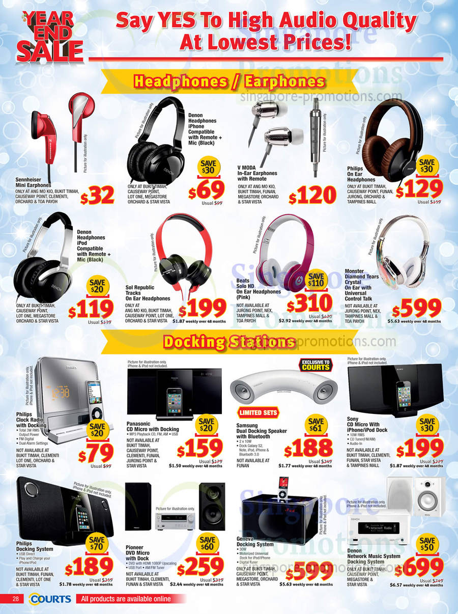 Earphones, Headphones, Docking System, Sennheiser, V Moda, Denon, Philips, Sol Republic, Beats Solo, Monster Diamond Tears Crystal, Philips, Panasonic Samsung, Sony