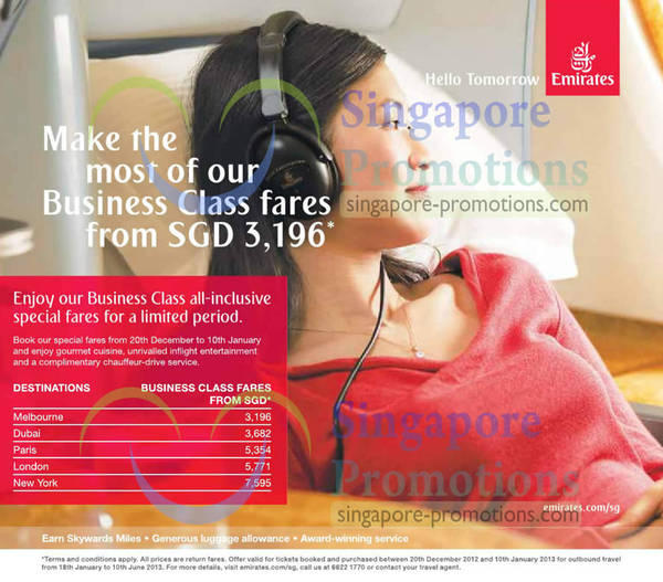 Featured image for Emirates Business Class Air Fares Promotion 20 Dec 2012 – 10 Jan 2013