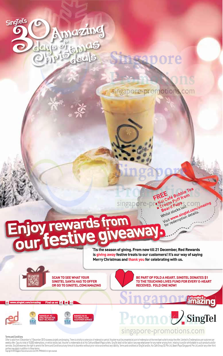 Featured image for Singtel FREE Koi Bubble Tea & Beard Papa Cream Puff Limited Vouchers 3 Dec 2012