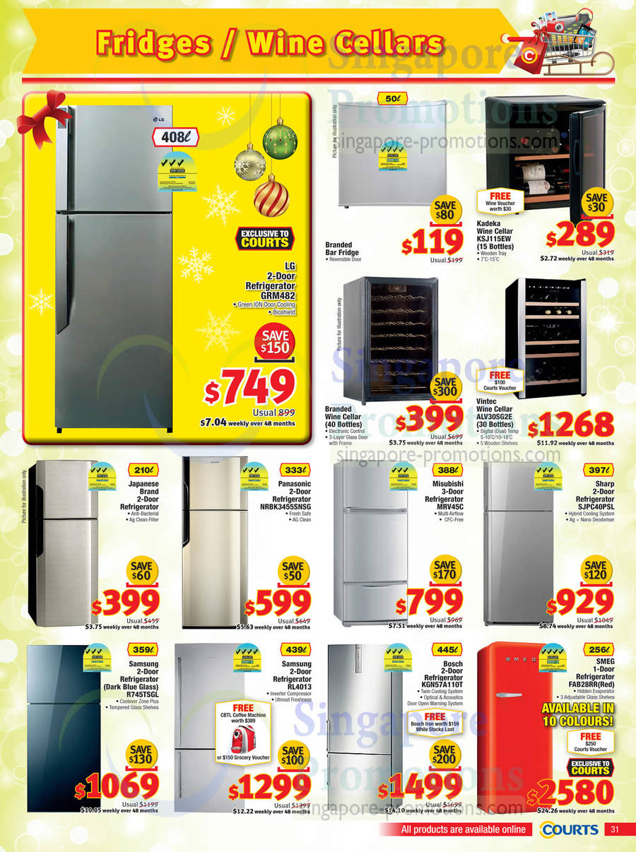 Fridges, LG GRM482, Panasonic NRBK3455SNSG, Mitsubishi MRV45C, Sharp SJPC40PSL, Samsung R745TSGL, RL4013, Bosch KGN57A110T, SMEG FAB28RR