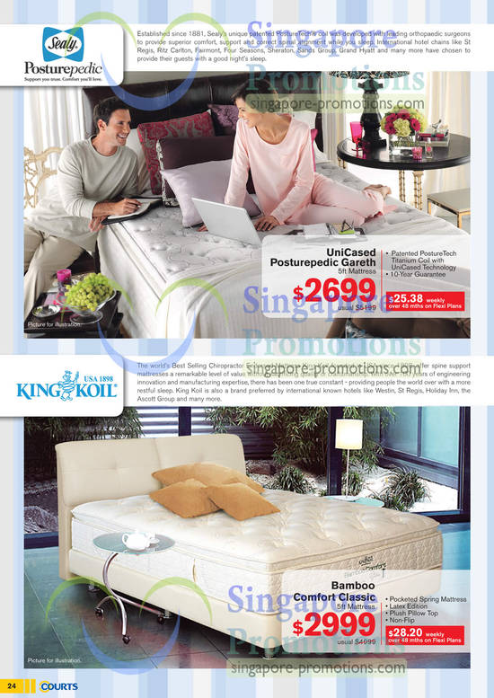 Mattresses, Sealy UniCased Posturepedic Gareth, King Koil Bamboo Comfort Classic