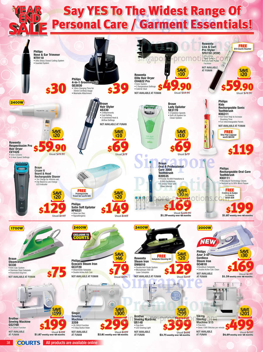 Philips Nose and Ear Trimmer, Philips Grooming Kit, Rowenta Pro Elite Hair Dryer, Rowenta Liss and Curl Pro Styler, Rowenta Respectissim Pro Hair Dryer, Braun Hair Styler