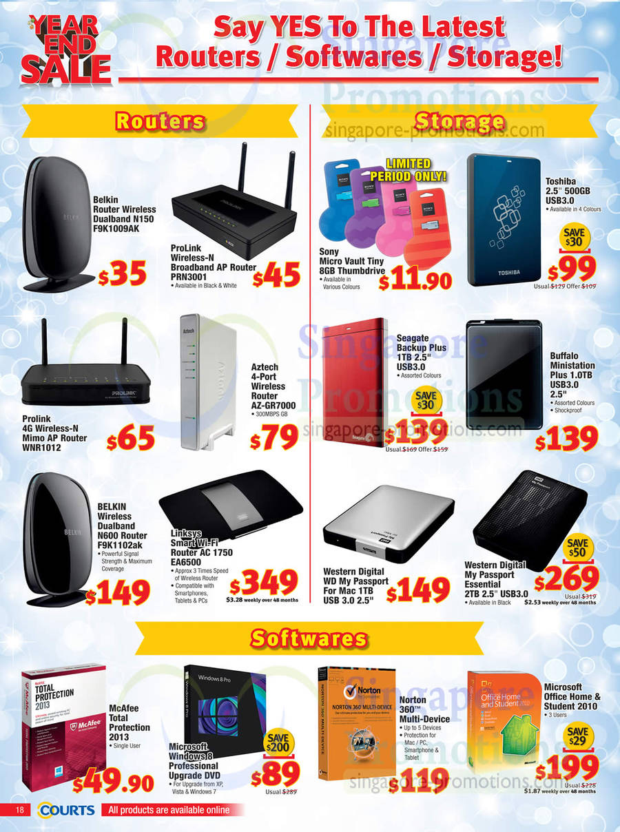 Routers, Softwares, Storages, Belkin, ProLink Wireless-N Broadband, ProLink Wireless-N Mimo, Aztech 4-Port, Linksys Smart