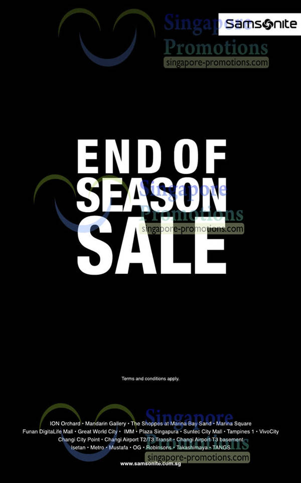 Featured image for (EXPIRED) Samsonite End of Season Sale @ Islandwide 6 Dec 2012