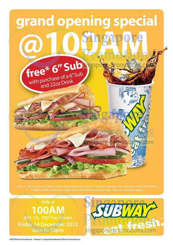 Featured image for (EXPIRED) Subway 1 For 1 Promotion @ 100 AM 14 Dec 2012