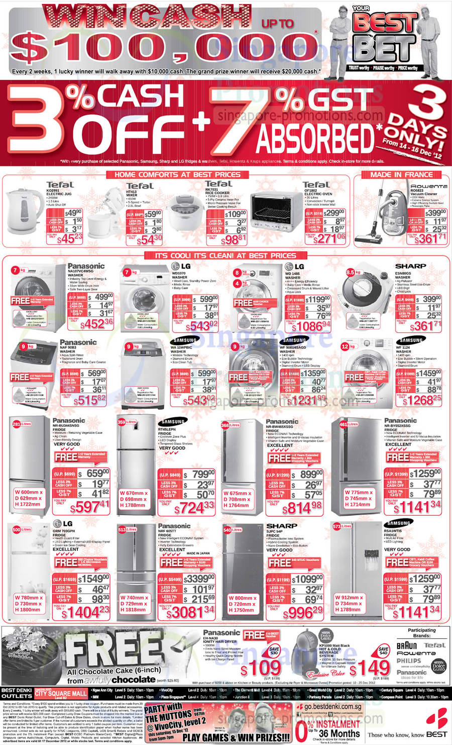 Washer, Fridges, Hair Dryer, elctric Jug, Vacuum Cleaner, Tefal, Rowenta, Sharp, LG, Panasonic, Samsung