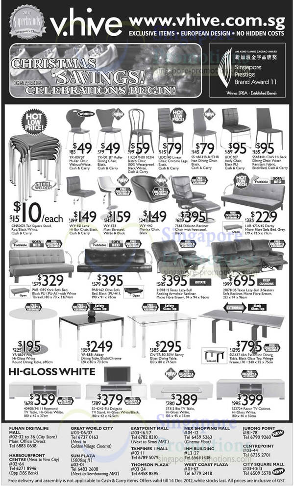 Featured image for vHive Furniture Christmas Savings Promotion Offers 8 – 14 Dec 2012