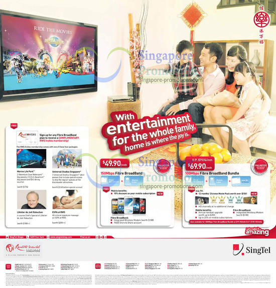 150Mbps, 100Mbps fibre Broadband, Free Mio TV 12 months Chinese Movie Pack Combo