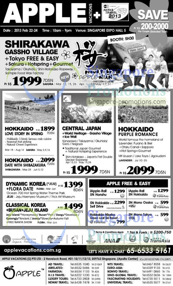 19 Feb Apple Vacations Holidays Hokkaido, Japan, Korea, Free n Easy