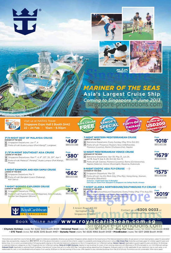 21 Feb Royal Caribbean Cruises Malaysia, Bangkok, Borneo, Mediterranean, Alaska