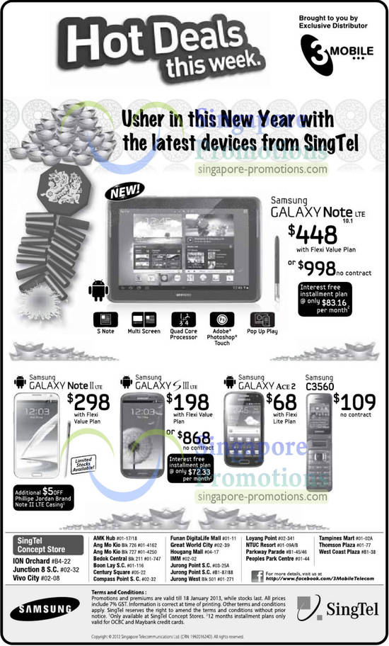 3Mobile Samsung Galaxy Note 10.1 LTE, Note II LTE, S III LTE, Ace 2, Samsung C3560