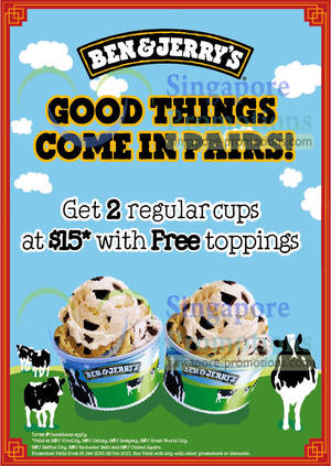 Featured image for (EXPIRED) Ben & Jerry’s $15 Regular Cups With FREE Topping Promo @ Selected Outlets 15 Jan – 28 Feb 2013