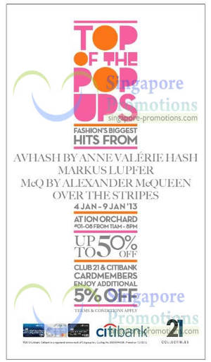 Featured image for (EXPIRED) Club 21 Avhash, Markus Lupfer, McQ & Over The Stripes Sale @ ION Orchard 4 – 9 Jan 2013