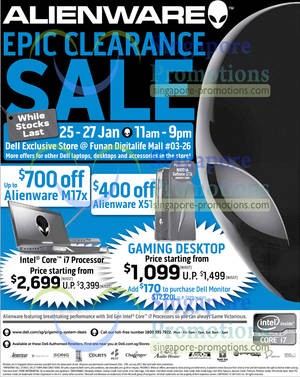 Featured image for (EXPIRED) Dell Alienware Notebooks & Desktop PC Clearance Sale @ Funan Digitalife Mall 25 – 27 Jan 2013