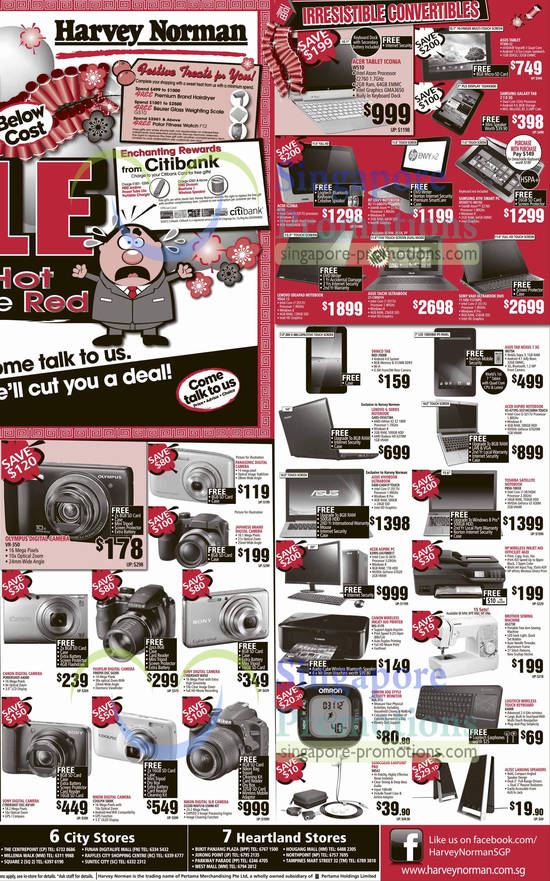 Digital Cameras, Notebooks, Printers, Tablets, Olympus, Canon, Acer, Asus, Samsung, Acer,  HP, Panasonic, Fujifilm, Nikon, Brother