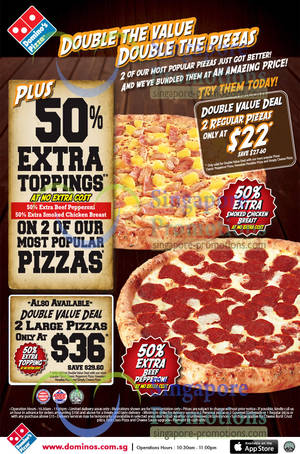 Featured image for Domino’s Pizza Double Value Deal & 50% Extra Toppings Promo 27 Jan 2013