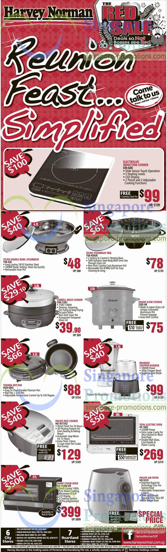 Electrolux EIH-600 Induction Cooker, Tecno TSB-428 Steamboat, TSB-458GR Steamboat BBQ, Cornell CMC-E381 Multi-Cooker, Takahi 3505 HR Cooker