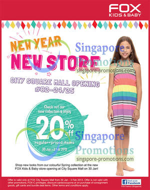 Featured image for (EXPIRED) Fox Kids & Baby 20% Off Storewide @ City Square Mall 30 Jan – 3 Feb 2013