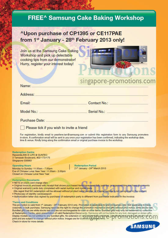 Free Samsung Cake Baking Workshop, Microwave Oven CP1395, CE117PAE