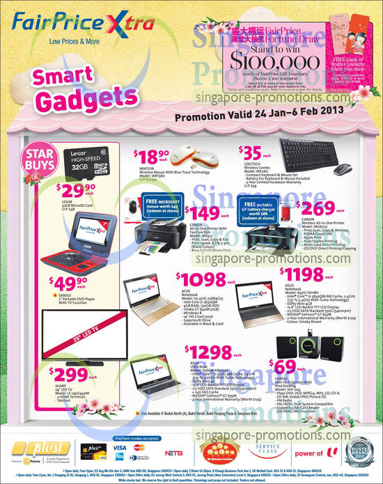 IT Gadgets, Sharp LC-29LE440M LED TV, Logitech MK260 Keyboard and Mouse Set, Canon MX377, MG6270 AIO Printers, Acer, Asus