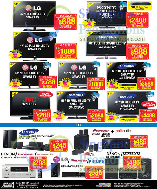 LED TVs, Home Theatre Systems, Sony 55EX720, Samsung UA-46B7000, UA-60D6600, UA-55D6000, PS-64D8000 HD SMART TVs, Pioneer VSX-522 AV Receiver Plus Polkaudio RM-705